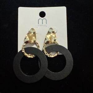 Melody Wooden Statement Earrings – Gold Tone & Black Wood